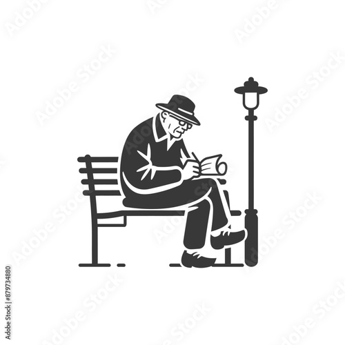 minimalist logo or symbol for elderly man activity black color only