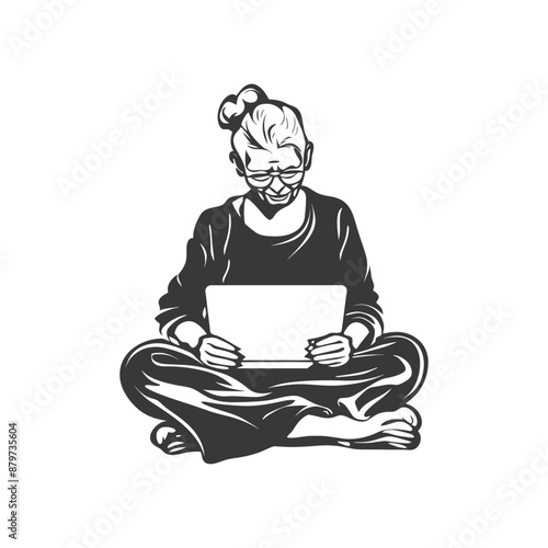minimalist logo or symbol for elderly woman activity black color only