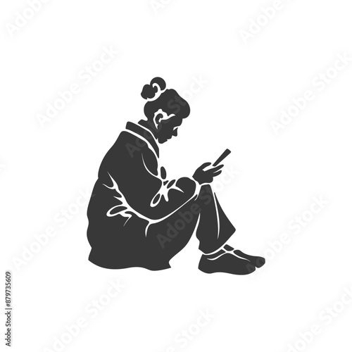 minimalist logo or symbol for elderly woman activity black color only