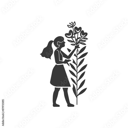 minimalist logo or symbol for florist in action black color only
