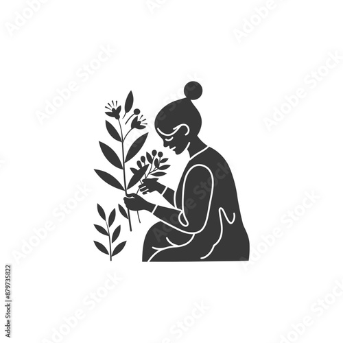 minimalist logo or symbol for florist in action black color only