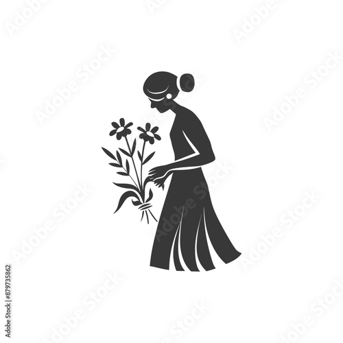 minimalist logo or symbol for florist in action black color only