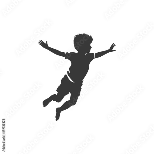 minimalist logo or symbol for flying little boy black color only