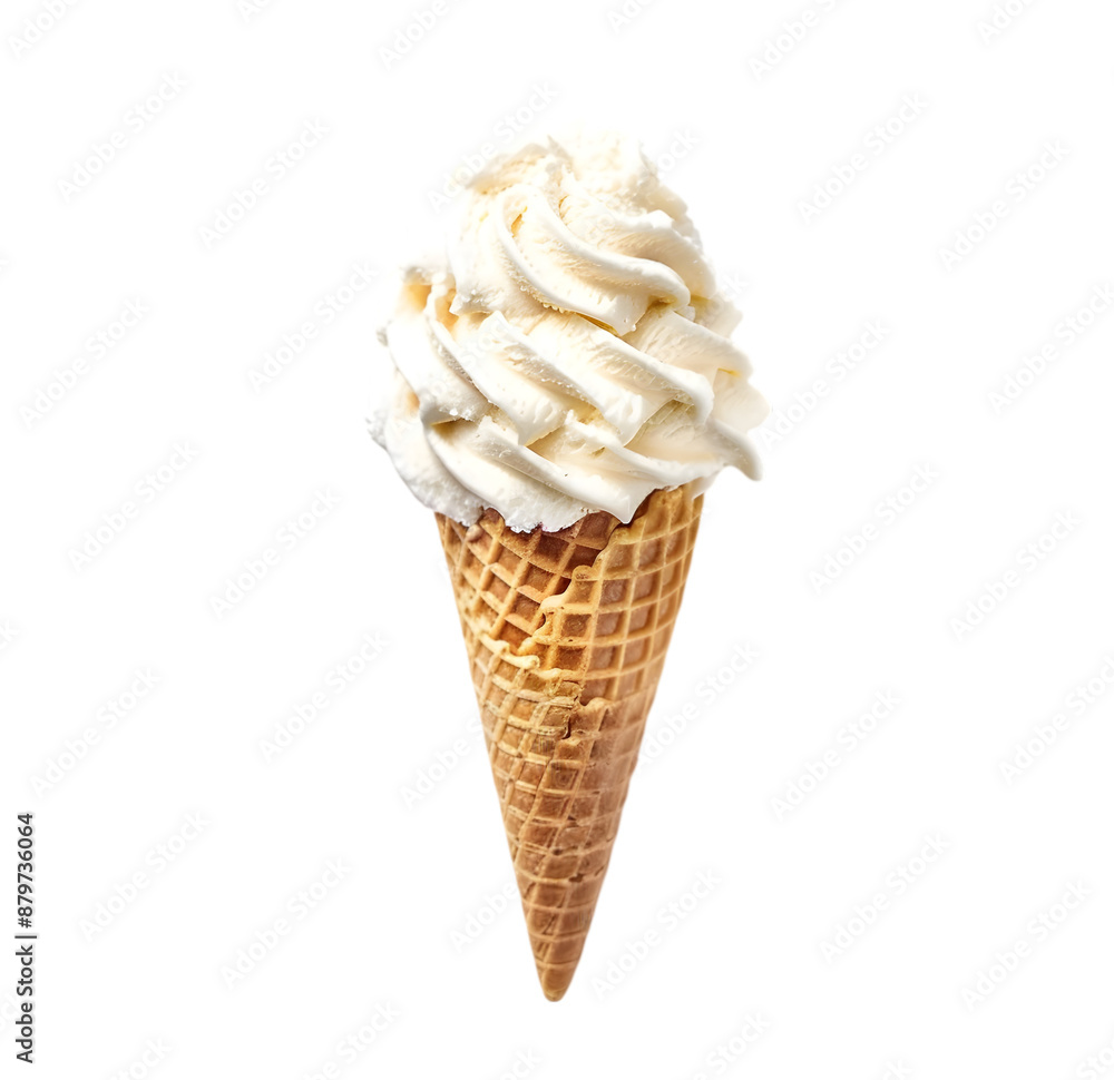 A vanilla ice cream with cone isolated on Transparent background. A vanilla ice cream with cone isolated on Transparent background.