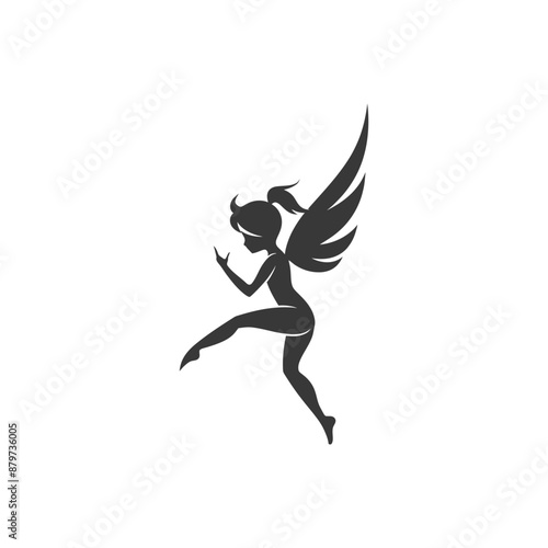 minimalist logo or symbol for flying little girl black color only