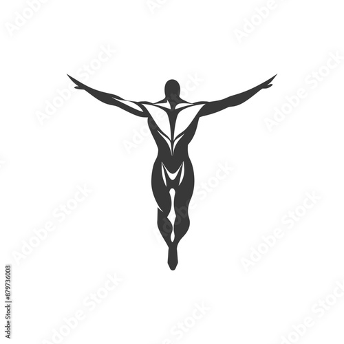 minimalist logo or symbol for flying man black color only