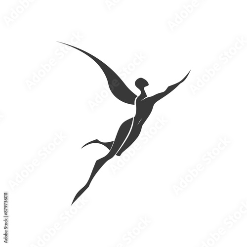 minimalist logo or symbol for flying man black color only