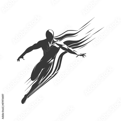 minimalist logo or symbol for flying man black color only