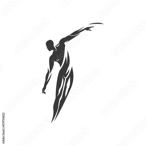 minimalist logo or symbol for flying man black color only