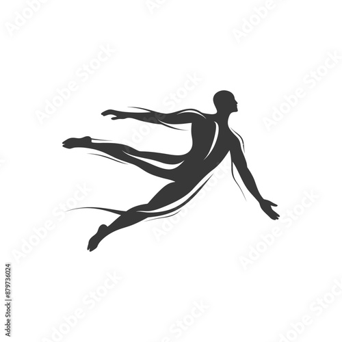 minimalist logo or symbol for flying man black color only