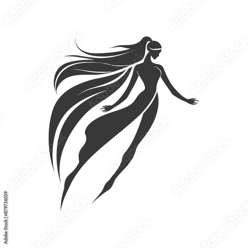 minimalist logo or symbol for flying woman black color only