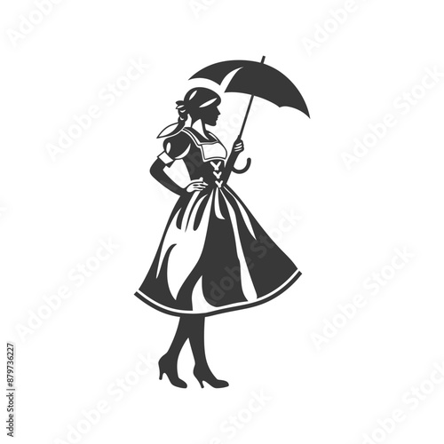 minimalist logo or symbol for germany women wearing dirndl black color only