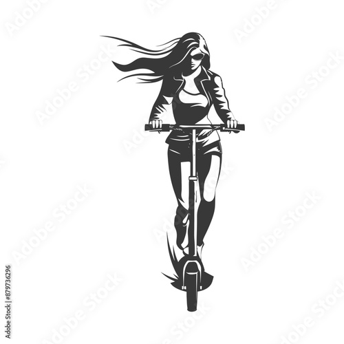 minimalist logo or symbol for girl riding electric scooter black color only