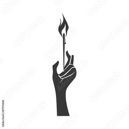 minimalist logo or symbol for hand holding burning match black color only