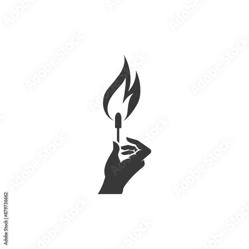 minimalist logo or symbol for hand holding burning match black color only