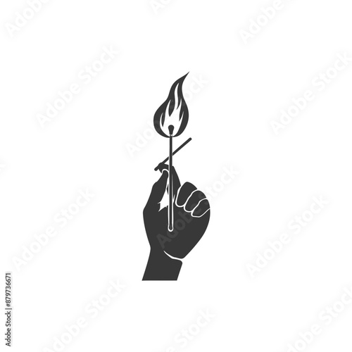 minimalist logo or symbol for hand holding burning match black color only