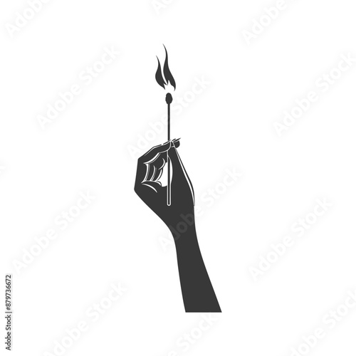 minimalist logo or symbol for hand holding burning match black color only