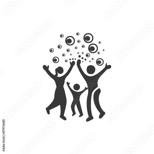 minimalist logo or symbol for happy family playing together black color only