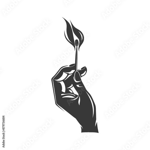 minimalist logo or symbol for hand holding burning match black color only