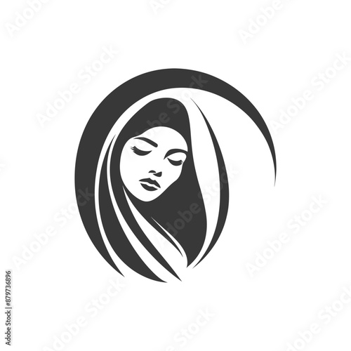 Serene Woman in Hijab: Monochrome Circular Portrait