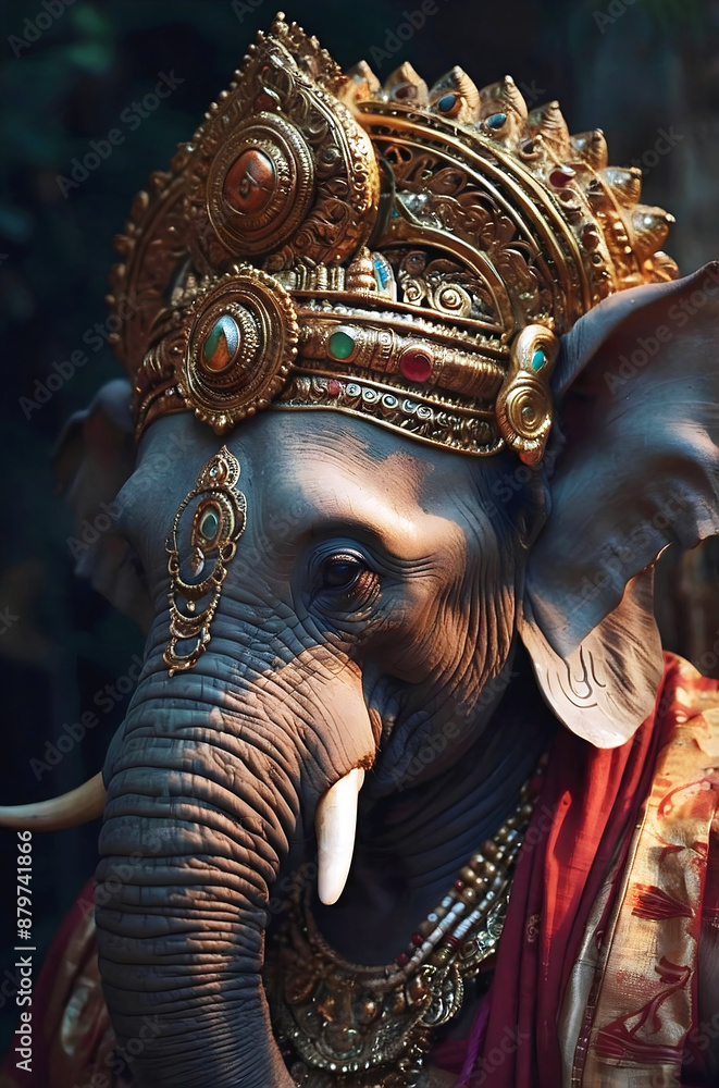 Lord Ganesha major deity in the Hindu pantheon, god with elephant's head and a human body, with four arms