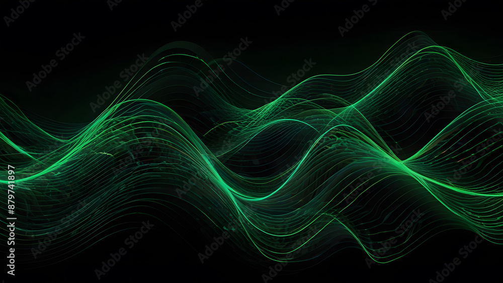 Undulating Neon Green Lines on Black Background Undulating Neon Green Lines on Black Background