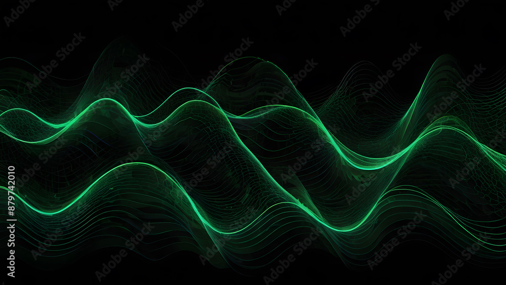 Undulating Neon Green Lines on Black Background Undulating Neon Green Lines on Black Background