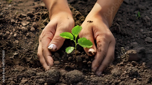 A both hand holds a small plant in hands, Generative AI illustrations. 