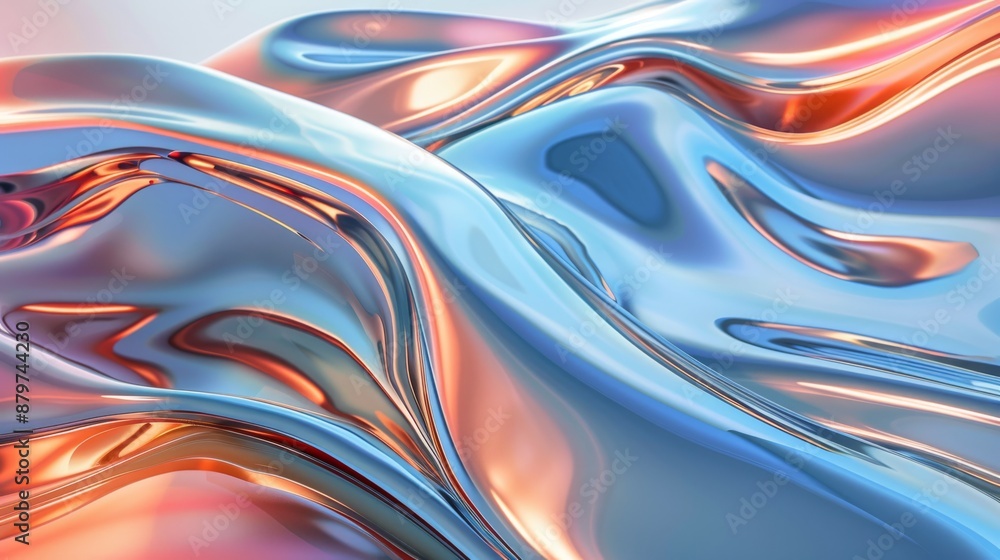 Fototapeta premium Vibrant liquid metal waves in blue and gold ideal for contemporary, futuristic design with elegance and innovation