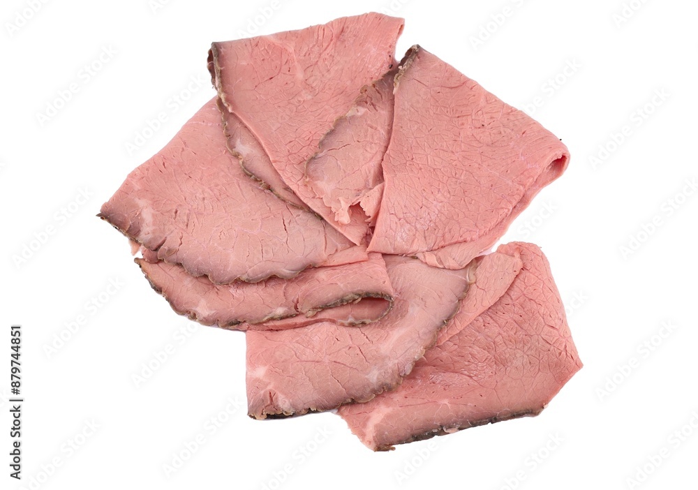 custom made wallpaper toronto digitalFolded slices of freshly cut roast beef arranged on white background.