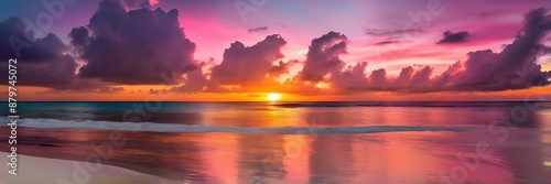 Colorful sunset over the beach, ocean background