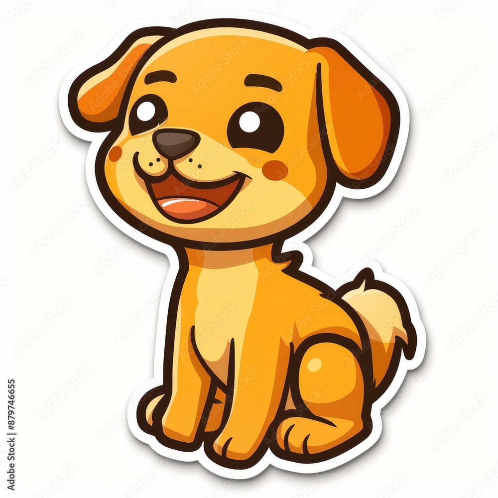 Obraz premium cute dog and cloud logo sticker, Sticker, outline, vector, sky, simple, beige, white, kawaii