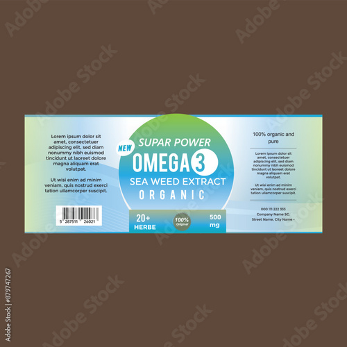 Omega 3 Bottle Label vector packaging, omega 3 oil label supplement vitamin label with fish oil, bottle label packaging design creative and modern design with multi vitamin natural vector
