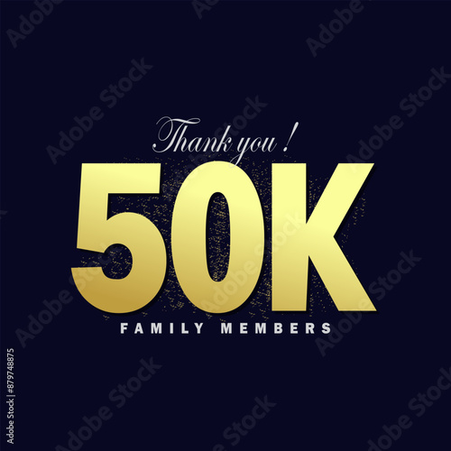 Thank you 50k followers background, greeting Golden sparkling confetti banner poster for fans. Premium vector background for achievement celebration design.