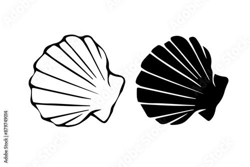 Line sketch, silhouette, seashell stamp. Vector graphics.