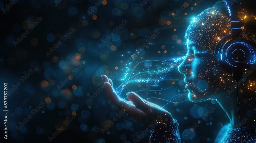 Abstract digital portrait of a person with glowing particles, representing technology, innovation, and the future. Abstract digital portrait of a person with glowing particles, representing technology, innovation, and the future.