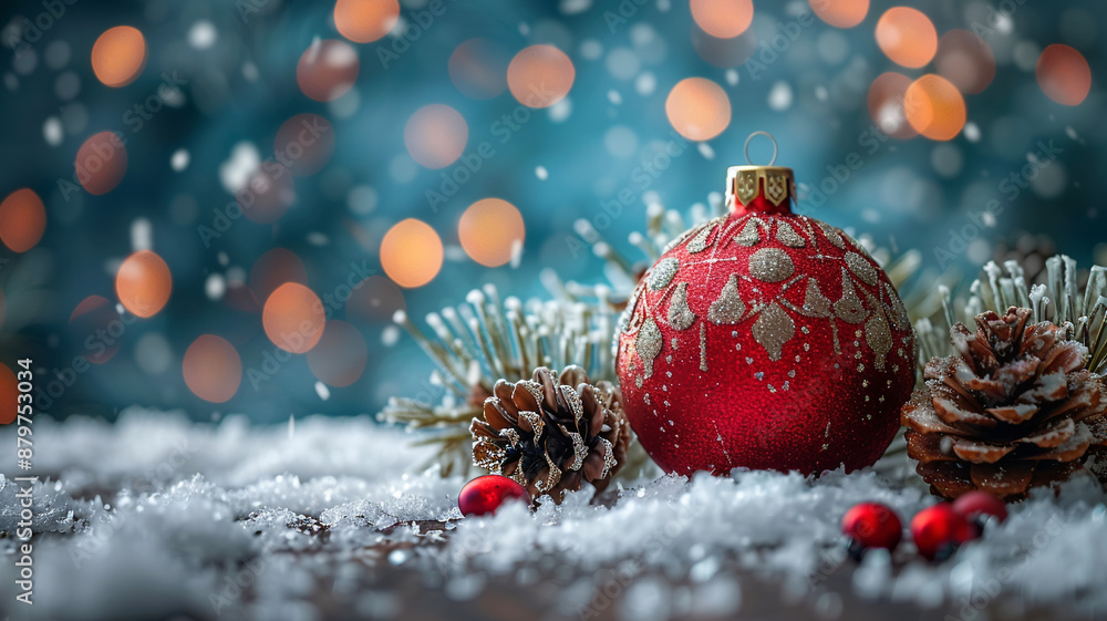 Beautiful Christmas tree decorated with red New Year's balls close-up against blurred background Beautiful Christmas tree decorated with red New Year's balls close-up against blurred background