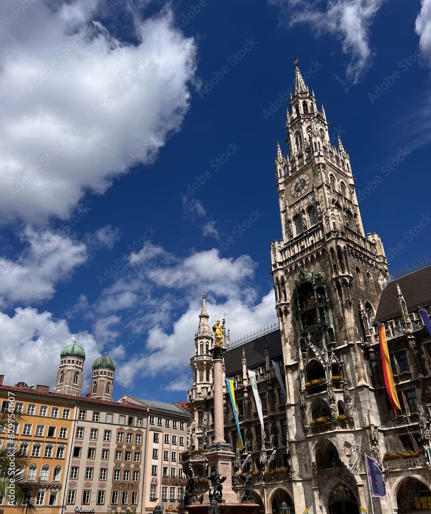 Fototapeta premium Munich, Bavaria, Germany - July 5, 2024: City center around Marienplatz with a view of the town hall and the 