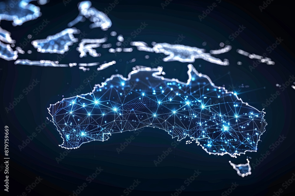 Digital map of Australia network and connectivity created with Generative AI Digital map of Australia network and connectivity created with Generative AI