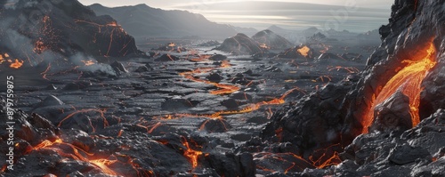 Rocky exoplanet with lava flows, 4K hyperrealistic photo