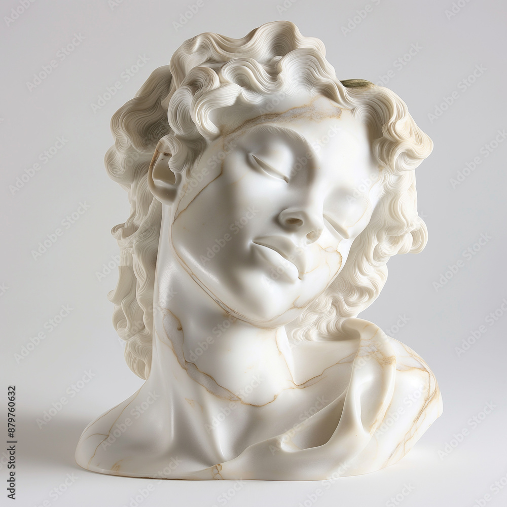Ancient white marble sculpture head of young woman. Statue of sensual renaissance art era naked woman antique style Ancient white marble sculpture head of young woman. Statue of sensual renaissance art era naked woman antique style