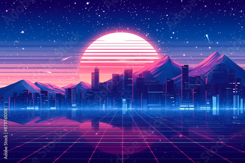 Retrowave Cityscape with a Gradient Background