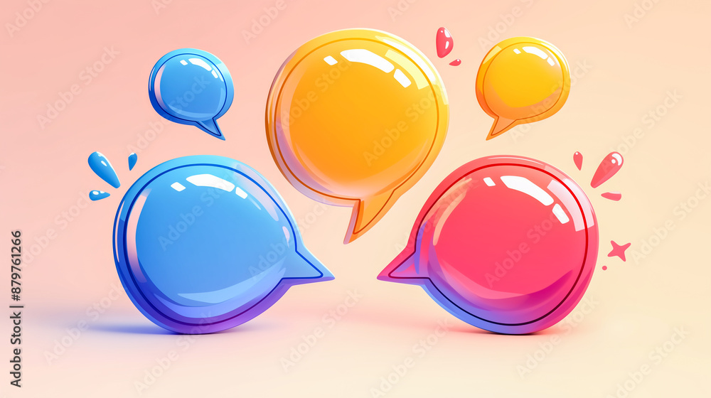 Vibrant 3D Chat Bubbles in Pastel Colors