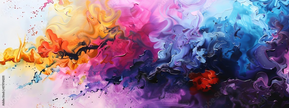 A detailed view of a vibrant painting, filled with splatters of paint along its edge A detailed view of a vibrant painting, filled with splatters of paint along its edge