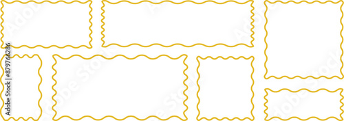 Set or rectangular shapes with squiggly borders. Zig zag Wavy Edge Rectangle Shapes Set. Vector Jagged Geometric Rectangular. Tags, labels, stamps, crackers, coupons rectangle boxes with curvy, wiggly