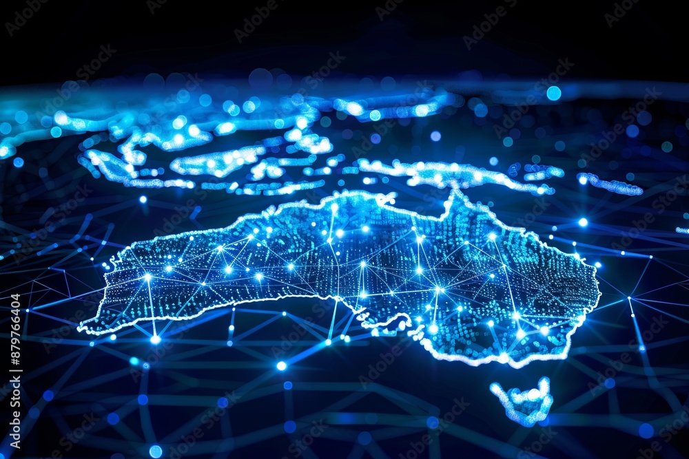 Digital map of Australia network and connectivity created with Generative AI Digital map of Australia network and connectivity created with Generative AI