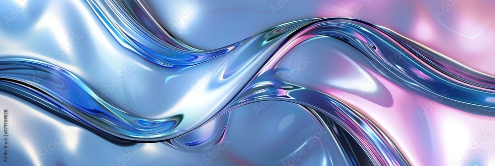 Fototapeta premium Abstract image with metallic blue and pink wave patterns, creating a futuristic and captivating design