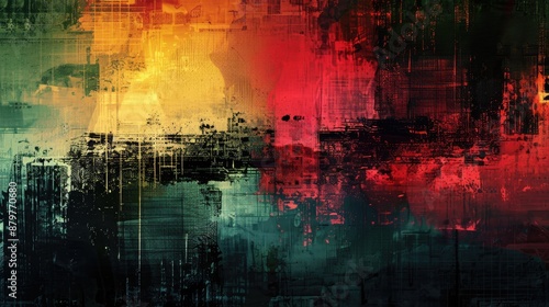 Abstract painting with bold strokes of orange, blue, black, and white. Vibrant and textured. Perfect for modern decor.