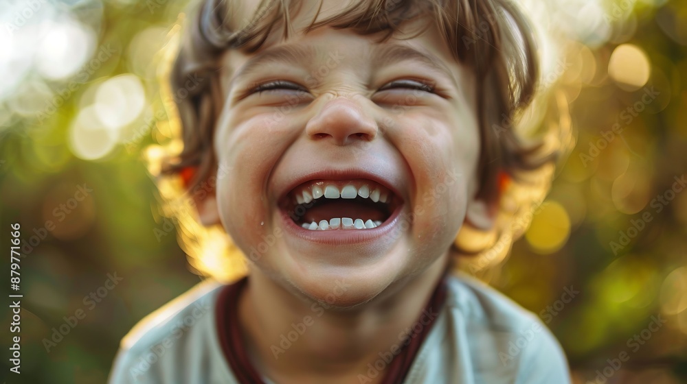 A cheerful toddler with an open-mouthed laugh, enjoying the outdoors under bright sunlight, featuring a heartwarming and pure expression of joy and happiness in a natural setting. A cheerful toddler with an open-mouthed laugh, enjoying the outdoors under bright sunlight, featuring a heartwarming and pure expression of joy and happiness in a natural setting.