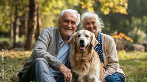 Elderly Couple with Dog photo